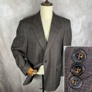 Circle S Western Blazer Jacket Men 46R Brown Windowpane Yokes Cowboy Ranch